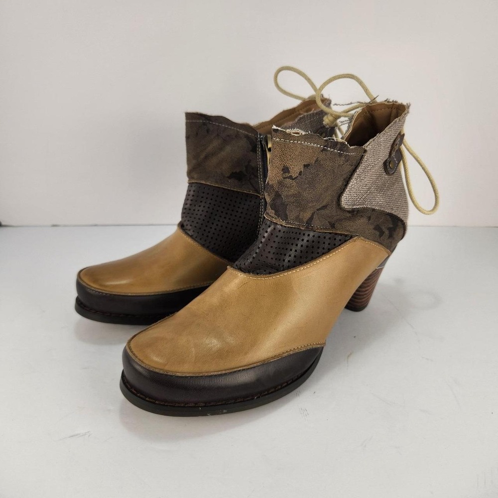 Elite by Corkys Women's Size 9 Ankle Boots Boho Mixed Media Lace Up Heels
